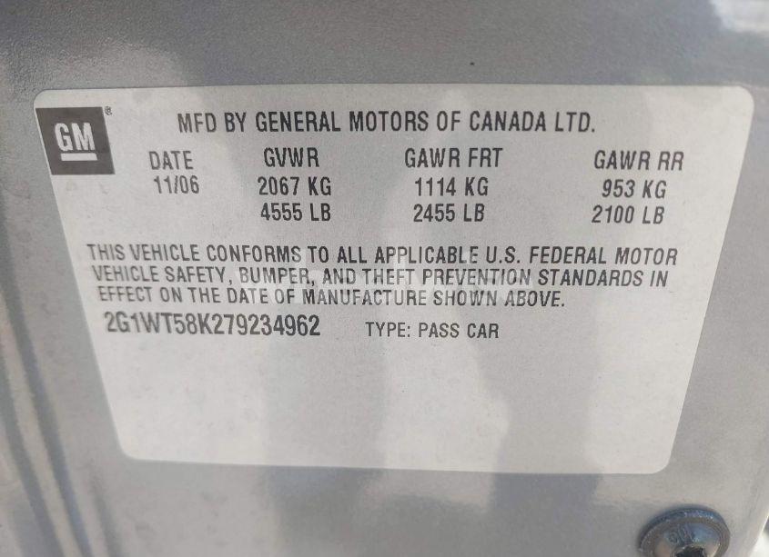 Photo 9 of 2007 Chevrolet Impala LT (VIN 2G1WT58K279234962)