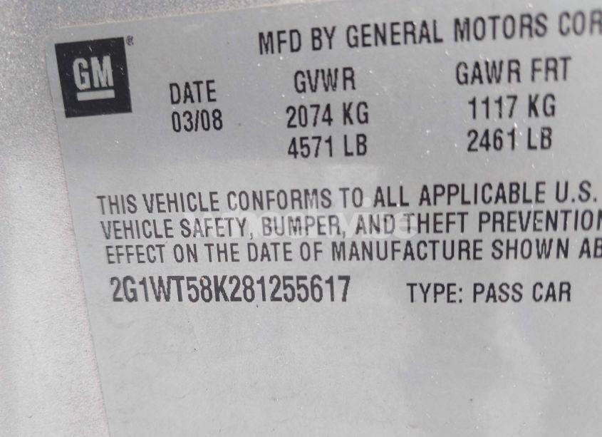 Photo 9 of 2008 Chevrolet Impala LT (VIN 2G1WT58K281255617)