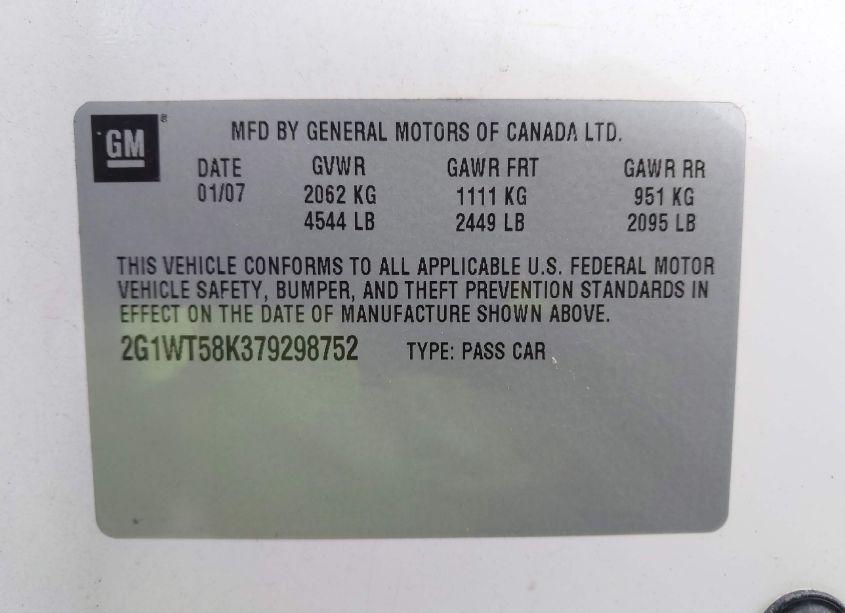 Photo 9 of 2007 Chevrolet Impala LT (VIN 2G1WT58K379298752)