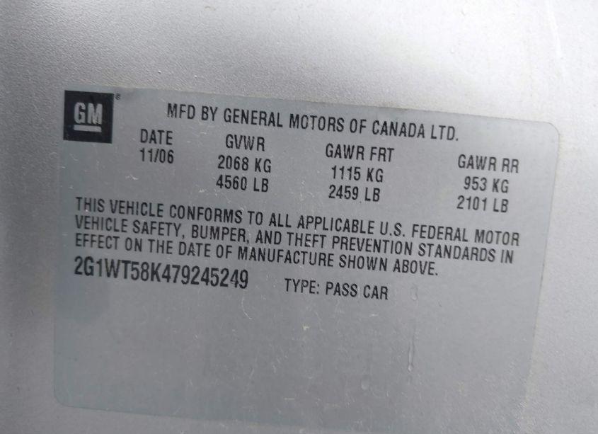 Photo 9 of 2007 Chevrolet Impala LT (VIN 2G1WT58K479245249)