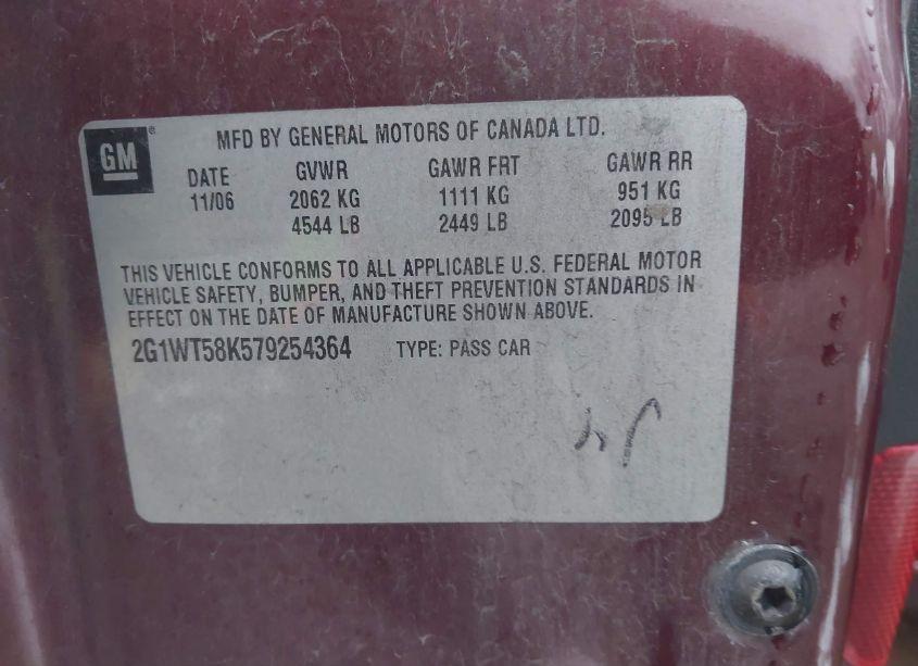 Photo 9 of 2007 Chevrolet Impala LT (VIN 2G1WT58K579254364)