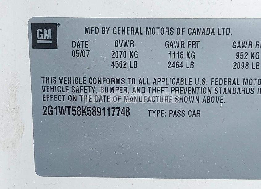 Photo 9 of 2008 Chevrolet Impala LT (VIN 2G1WT58K589117748)