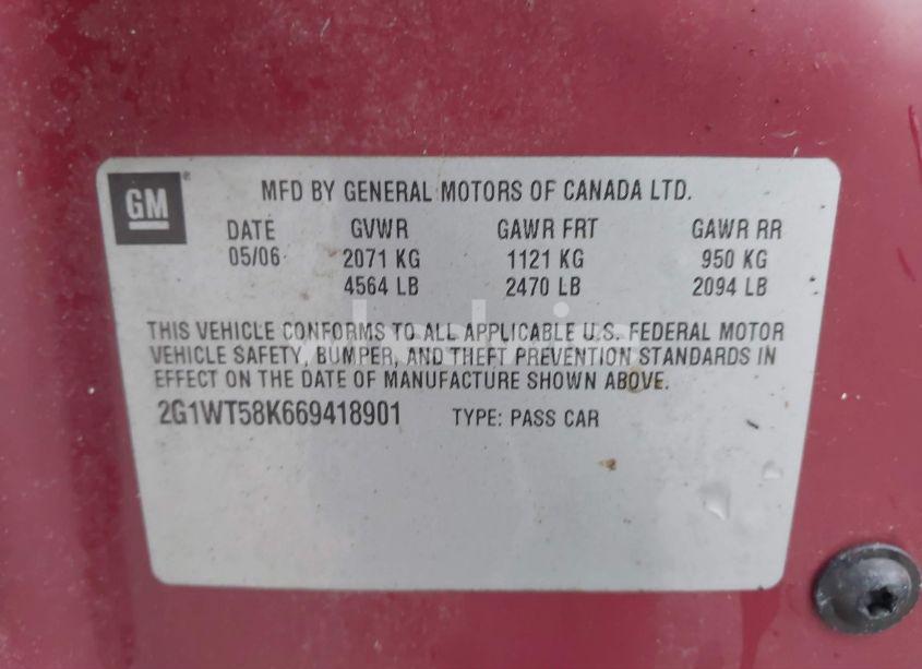 Photo 9 of 2006 Chevrolet Impala LT (VIN 2G1WT58K669418901)