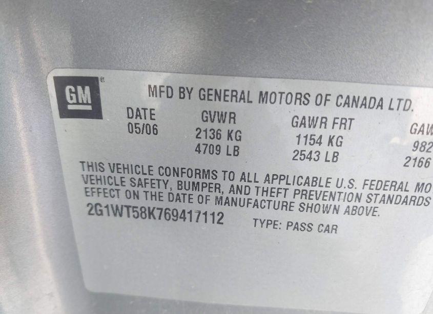 Photo 9 of 2006 Chevrolet Impala LT (VIN 2G1WT58K769417112)