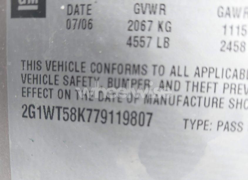 Photo 9 of 2007 Chevrolet Impala LT (VIN 2G1WT58K779119807)