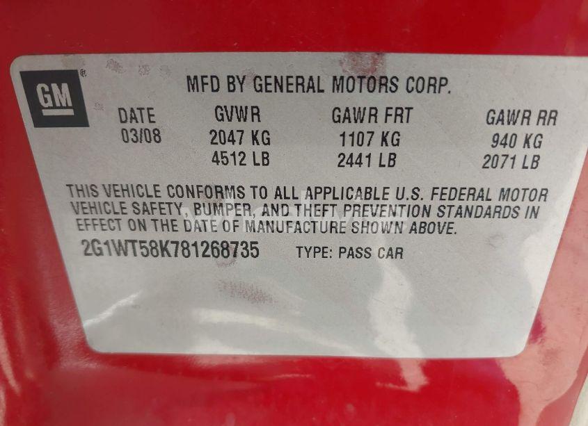 Photo 9 of 2008 Chevrolet Impala LT (VIN 2G1WT58K781268735)