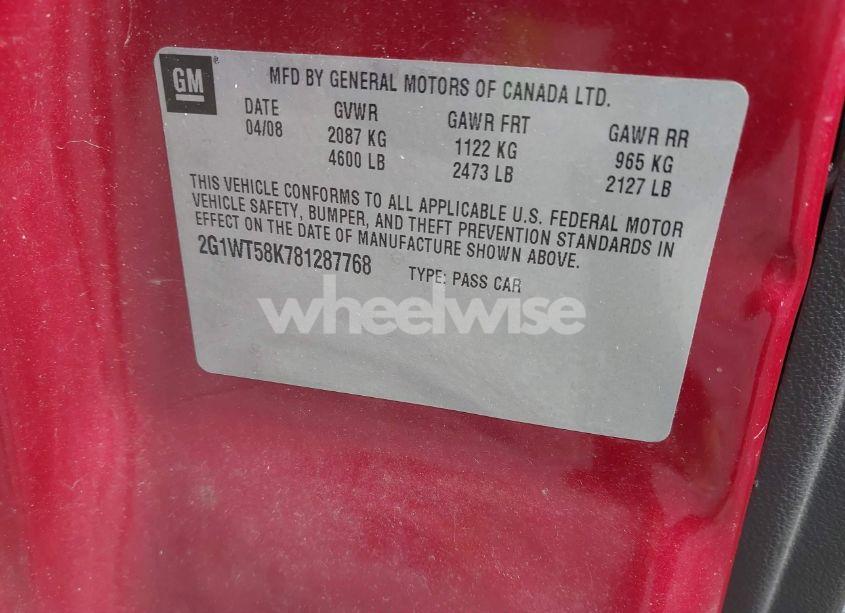 Photo 9 of 2008 Chevrolet Impala LT (VIN 2G1WT58K781287768)