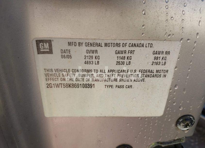 Photo 9 of 2006 Chevrolet Impala LT (VIN 2G1WT58K869100391)