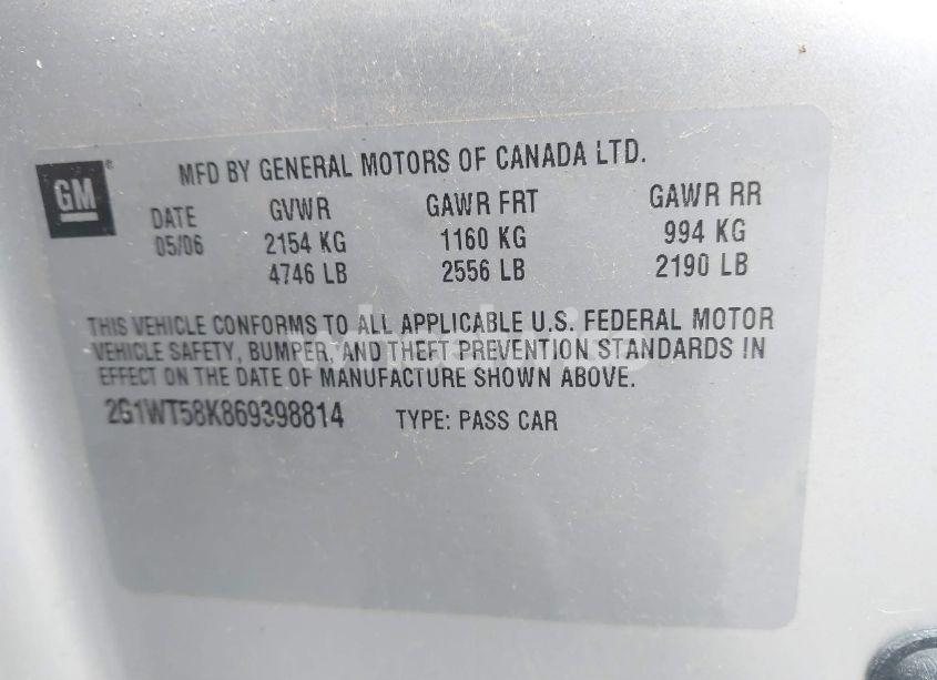 Photo 9 of 2006 Chevrolet Impala LT (VIN 2G1WT58K869398814)