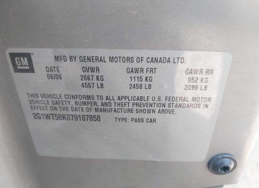 Photo 9 of 2007 Chevrolet Impala LT (VIN 2G1WT58K879107858)