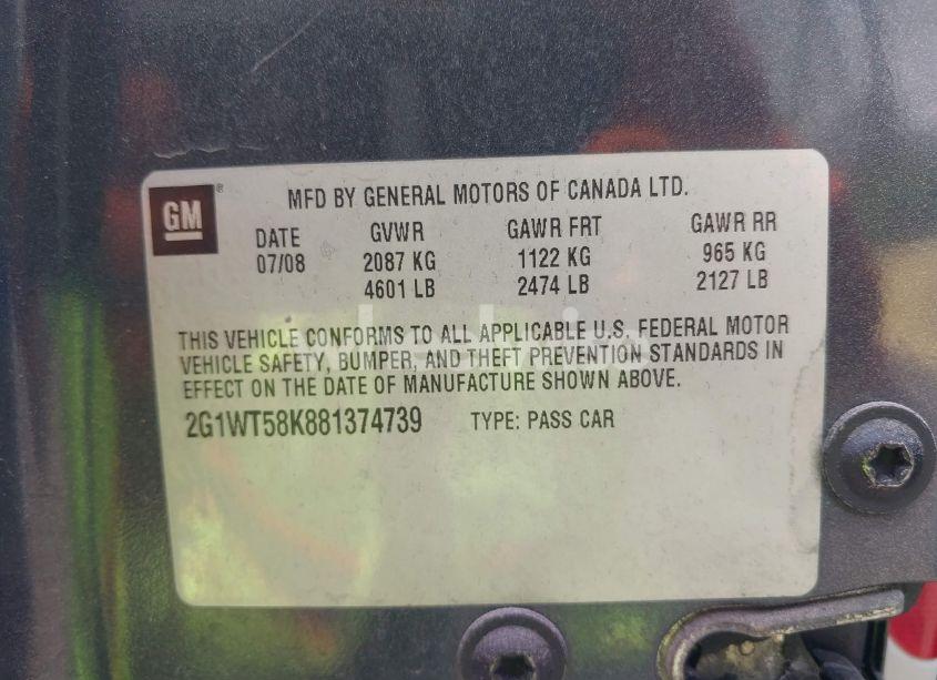 Photo 9 of 2008 Chevrolet Impala LT (VIN 2G1WT58K881374739)