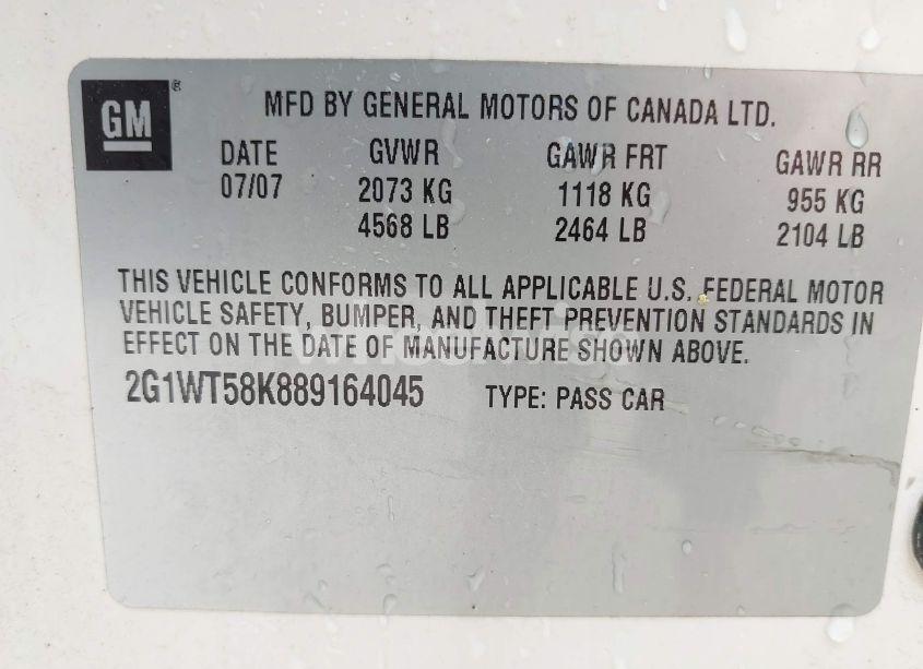 Photo 9 of 2008 Chevrolet Impala LT (VIN 2G1WT58K889164045)