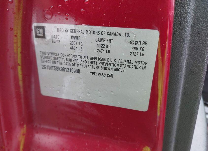 Photo 9 of 2008 Chevrolet Impala LT (VIN 2G1WT58K981316980)