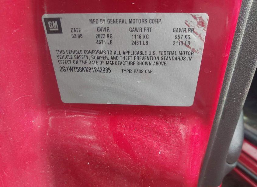 Photo 9 of 2008 Chevrolet Impala LT (VIN 2G1WT58KX81242985)