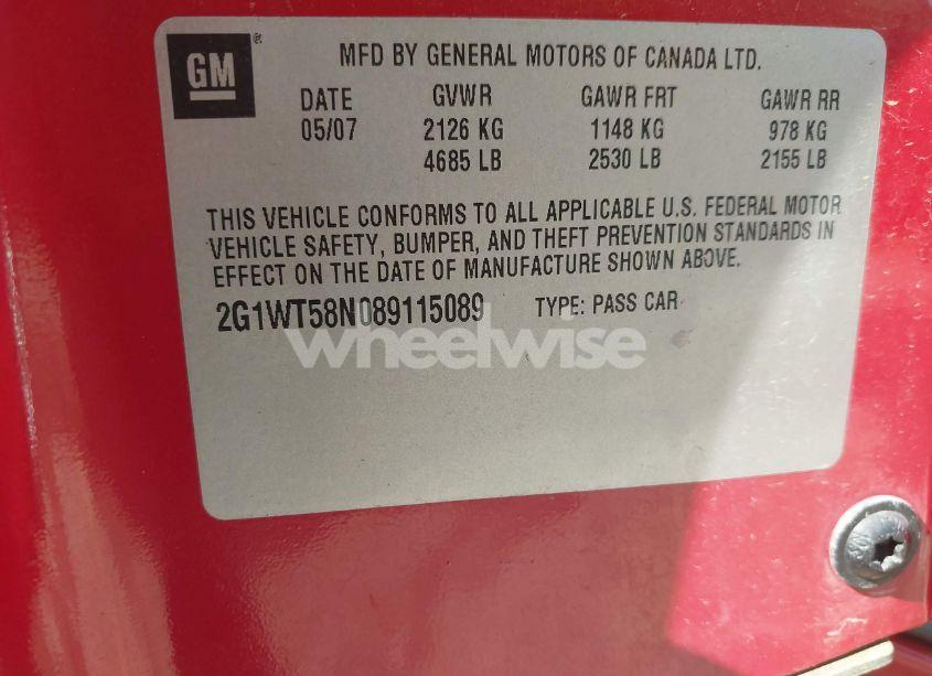 Photo 9 of 2008 Chevrolet Impala LT (VIN 2G1WT58N089115089)