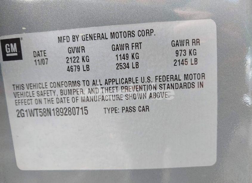 Photo 9 of 2008 Chevrolet Impala LT (VIN 2G1WT58N189280715)