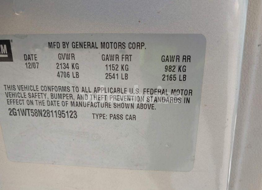 Photo 9 of 2008 Chevrolet Impala LT (VIN 2G1WT58N281195123)