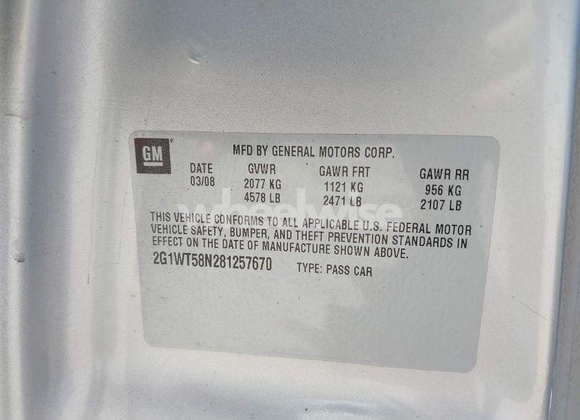 Photo 9 of 2008 Chevrolet Impala LT (VIN 2G1WT58N281257670)