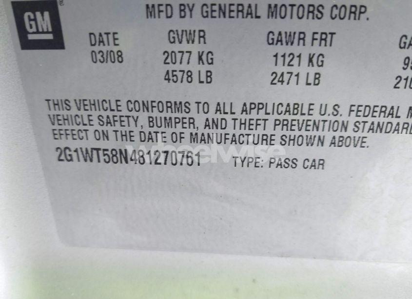 Photo 9 of 2008 Chevrolet Impala LT (VIN 2G1WT58N481270761)
