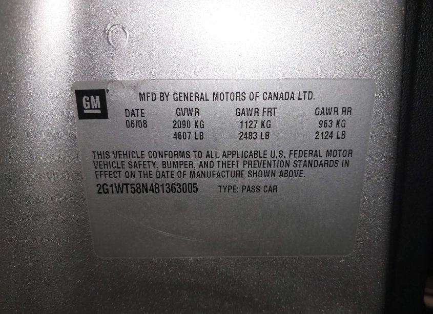Photo 9 of 2008 Chevrolet Impala LT (VIN 2G1WT58N481363005)