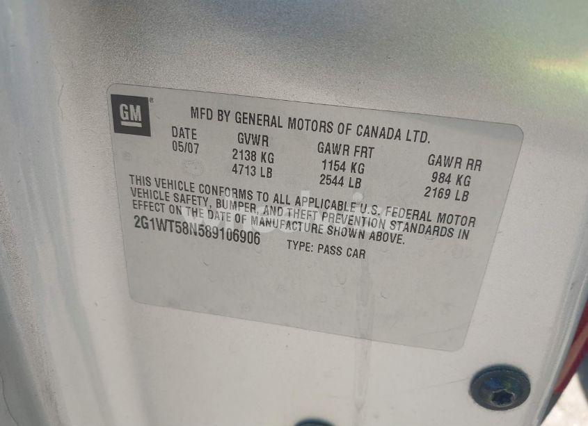 Photo 9 of 2008 Chevrolet Impala LT (VIN 2G1WT58N589106906)