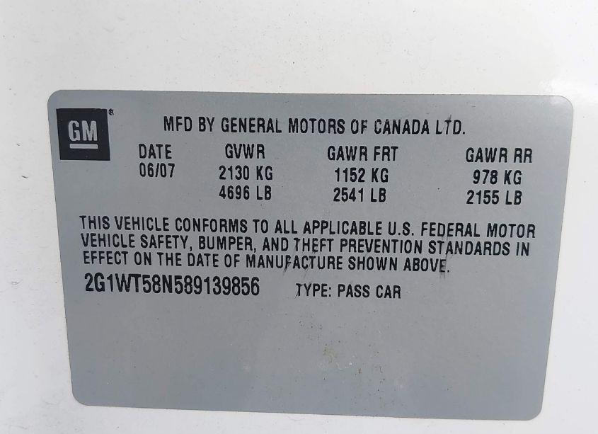 Photo 9 of 2008 Chevrolet Impala LT (VIN 2G1WT58N589139856)