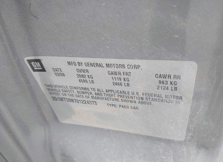 Photo 9 of 2008 Chevrolet Impala LT (VIN 2G1WT58N781224373)