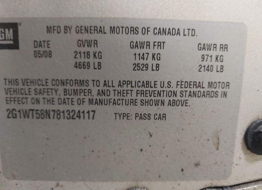 Photo 9 of 2008 Chevrolet Impala LT (VIN 2G1WT58N781324117)