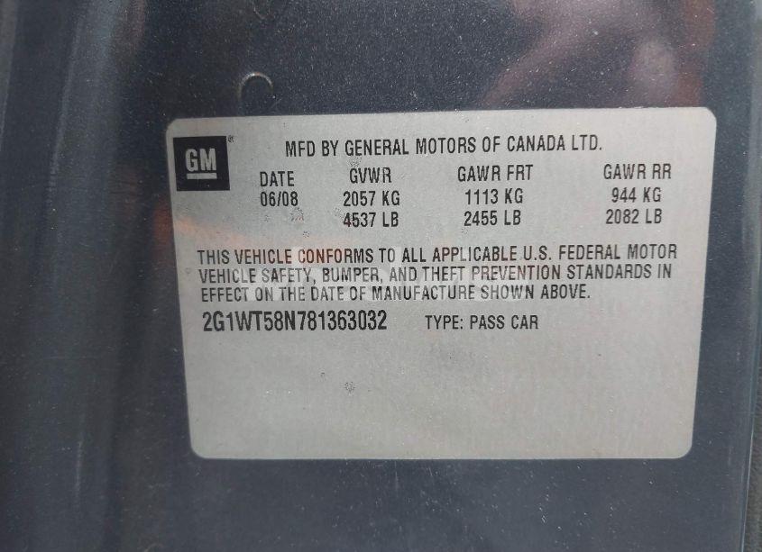 Photo 9 of 2008 Chevrolet Impala LT (VIN 2G1WT58N781363032)