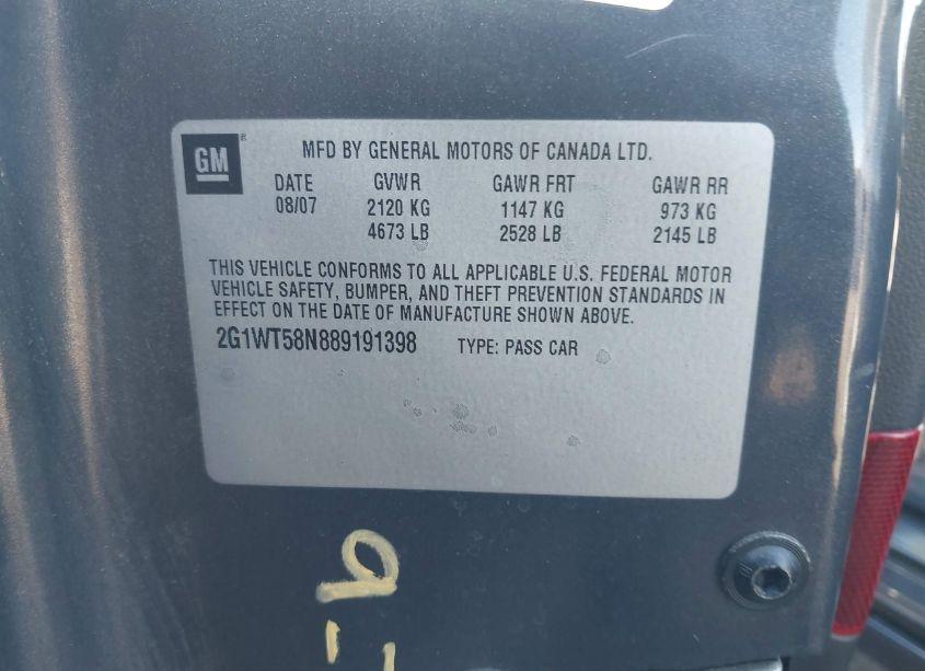 Photo 9 of 2008 Chevrolet Impala LT (VIN 2G1WT58N889191398)