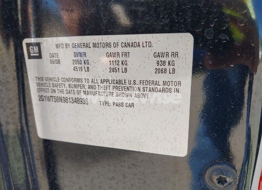 Photo 9 of 2008 Chevrolet Impala LT (VIN 2G1WT58N981348936)