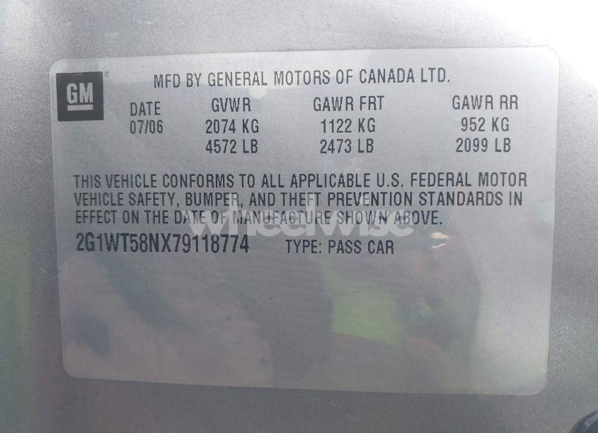 Photo 9 of 2007 Chevrolet Impala LT (VIN 2G1WT58NX79118774)