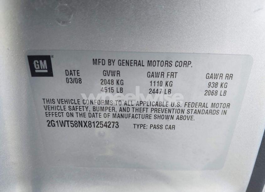 Photo 9 of 2008 Chevrolet Impala LT (VIN 2G1WT58NX81254273)