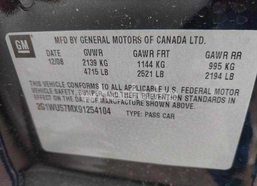 Photo 9 of 2009 Chevrolet Impala LTZ (VIN 2G1WU57MX91254104)