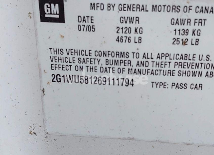 Photo 9 of 2006 Chevrolet Impala LTZ (VIN 2G1WU581269111794)