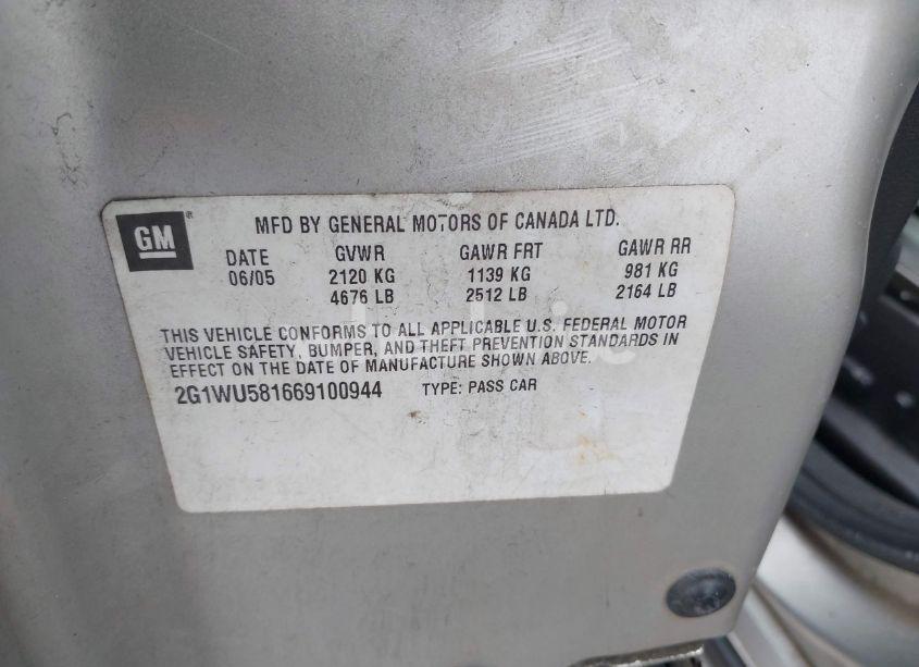 Photo 9 of 2006 Chevrolet Impala LTZ (VIN 2G1WU581669100944)