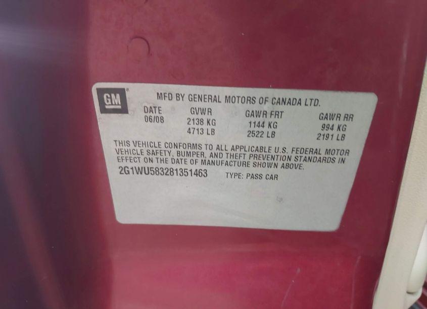 Photo 9 of 2008 Chevrolet Impala LTZ (VIN 2G1WU583281351463)