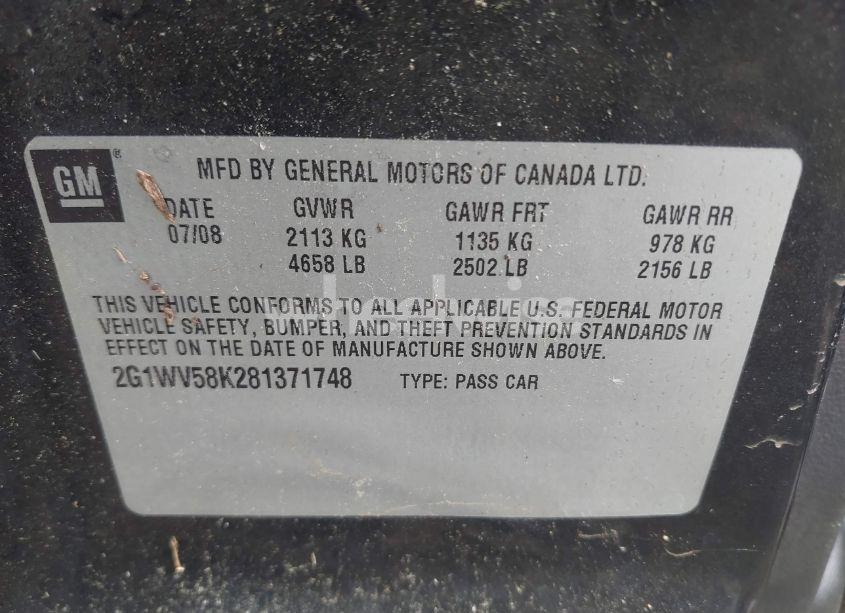 Photo 9 of 2008 Chevrolet Impala LT (VIN 2G1WV58K281371748)