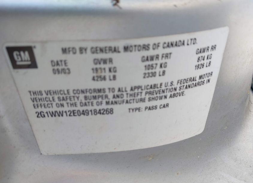 Photo 9 of 2004 Chevrolet Monte CARLO LS (VIN 2G1WW12E049184268)