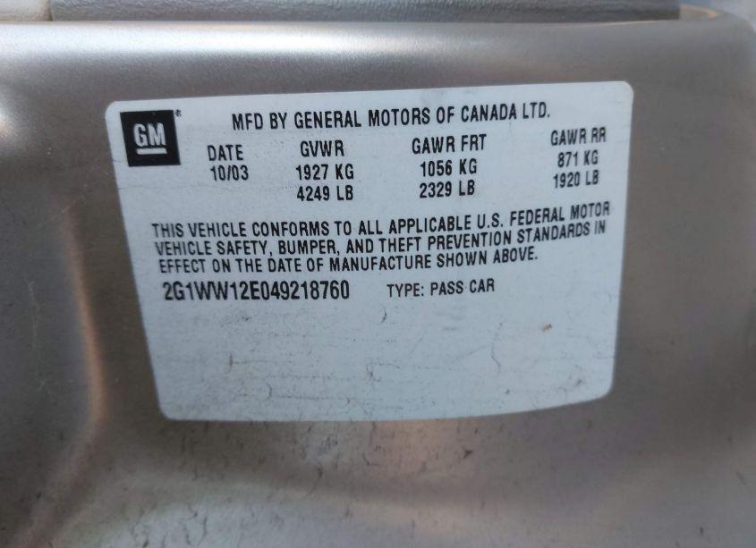 Photo 9 of 2004 Chevrolet Monte CARLO LS (VIN 2G1WW12E049218760)