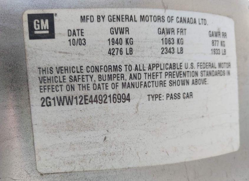 Photo 9 of 2004 Chevrolet Monte CARLO LS (VIN 2G1WW12E449216994)