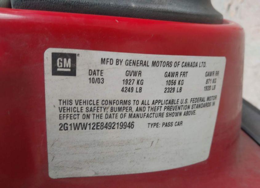 Photo 9 of 2004 Chevrolet Monte CARLO LS (VIN 2G1WW12E849219946)