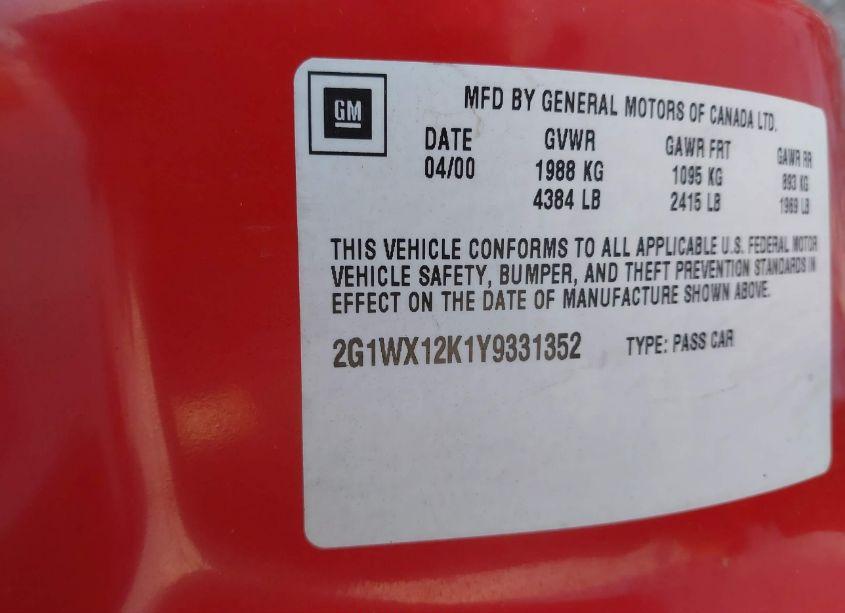 Photo 9 of 2000 Chevrolet Monte CARLO SS (VIN 2G1WX12K1Y9331352)