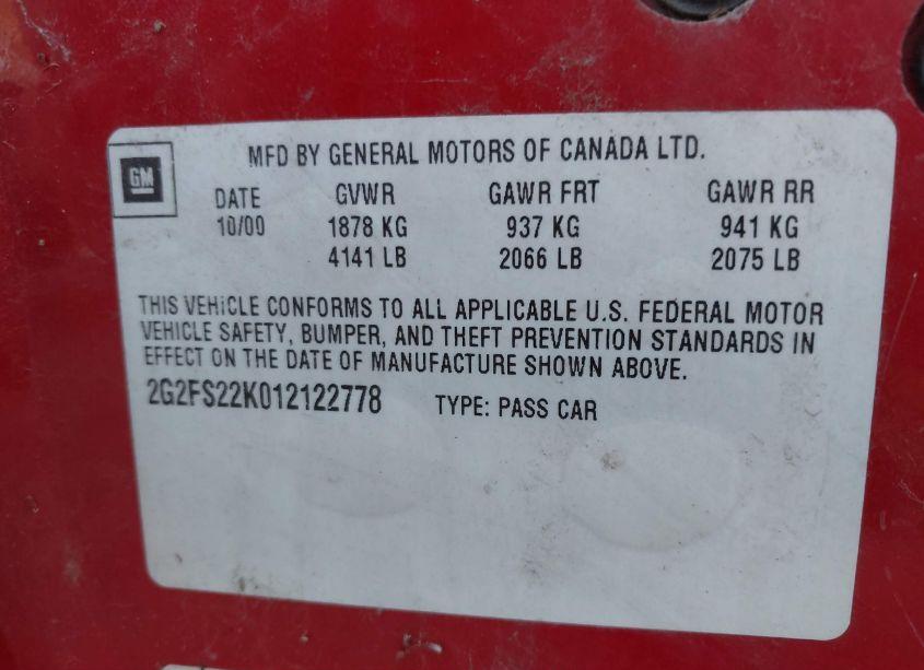 Photo 9 of 2001 Pontiac Firebird N/A (VIN 2G2FS22K012122778)