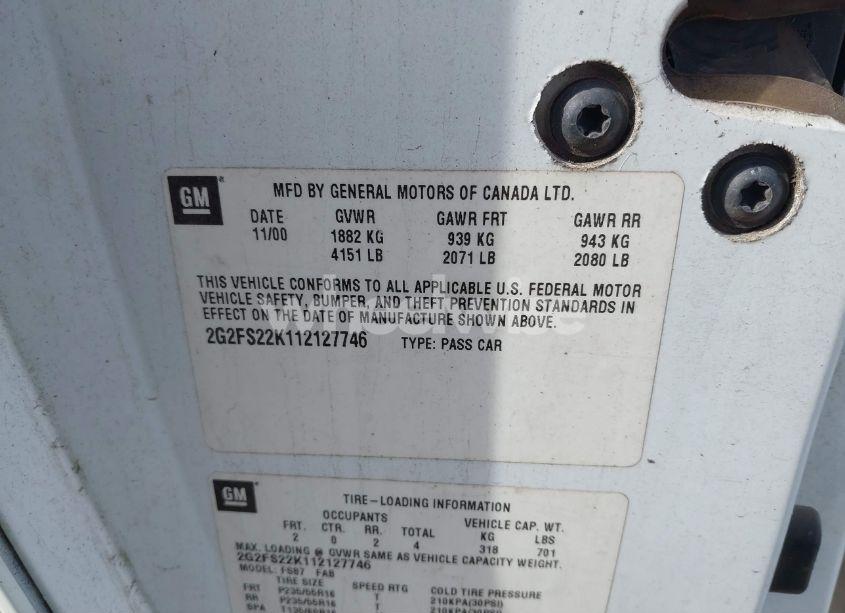 Photo 9 of 2001 Pontiac Firebird N/A (VIN 2G2FS22K112127746)