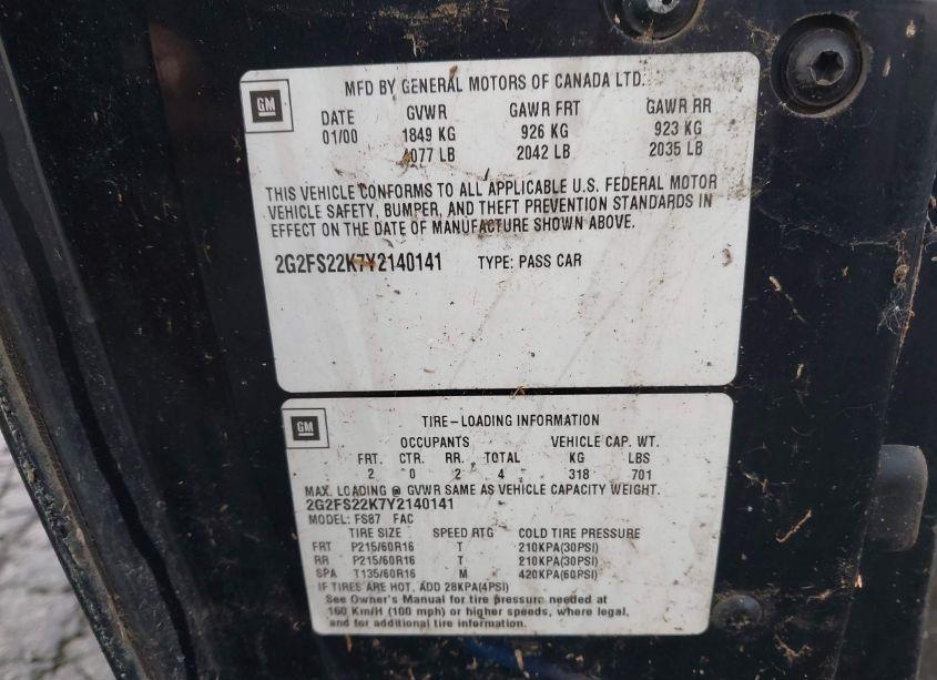 Photo 9 of 2000 Pontiac Firebird N/A (VIN 2G2FS22K7Y2140141)