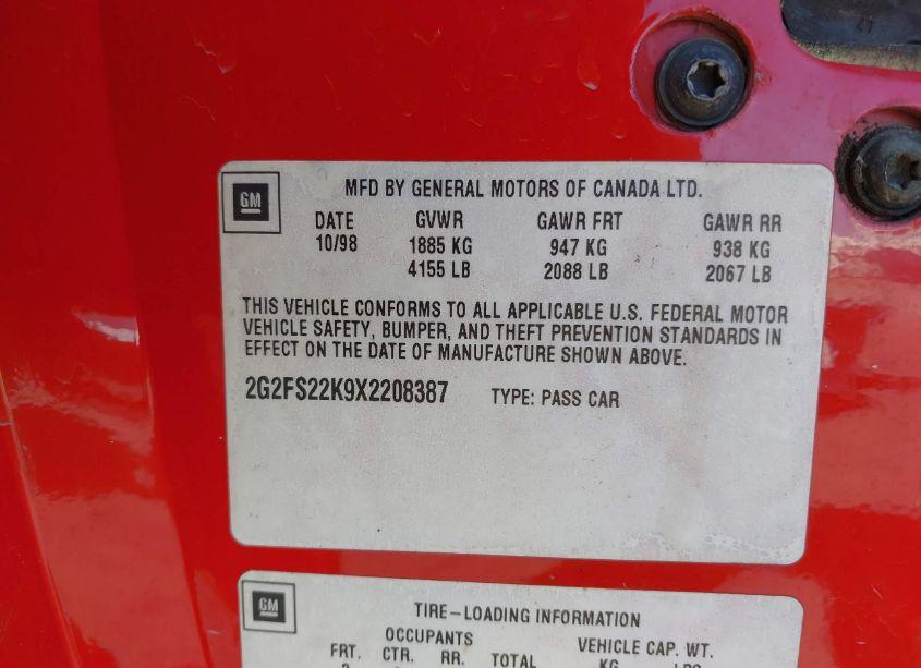 Photo 9 of 1999 Pontiac Firebird N/A (VIN 2G2FS22K9X2208387)