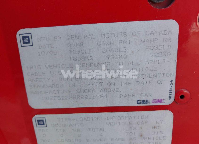 Photo 9 of 1994 Pontiac Firebird N/A (VIN 2G2FS22S8R2215284)