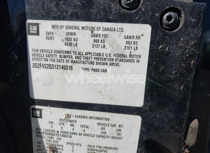 Photo 9 of 2001 Pontiac Firebird FORMULA (VIN 2G2FV22G512149316)