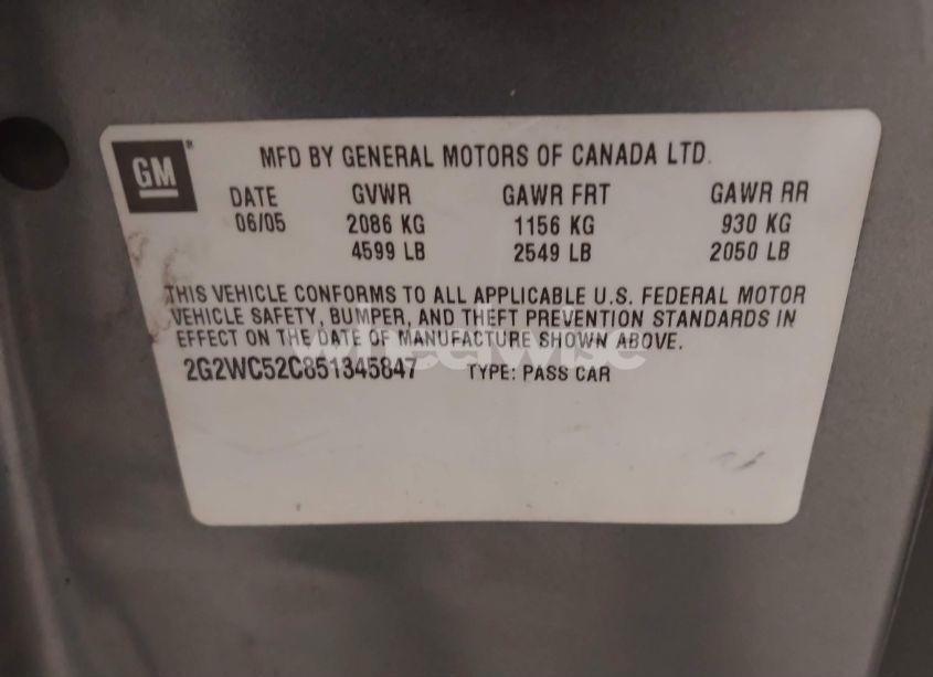 Photo 9 of 2005 Pontiac Grand PRIX GXP (VIN 2G2WC52C851345847)